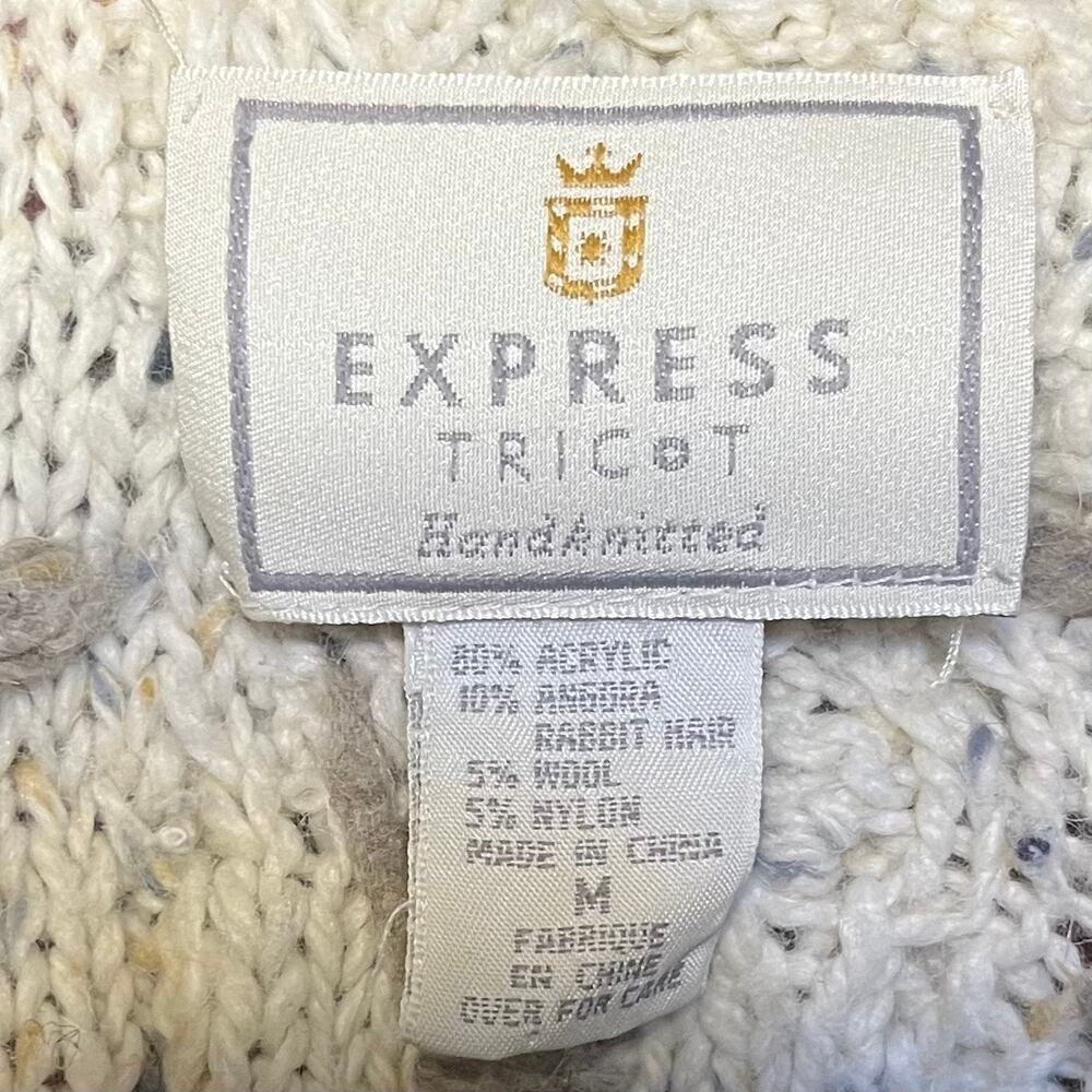 VTG Express Tricot Hand Knit Floral Sweater M Cream Angora Wool Grandma Cottage - Picture 6 of 7